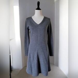 Krimson Klover Merino Wool Sweater Fit Flare Dress Gray V Neck L *repair